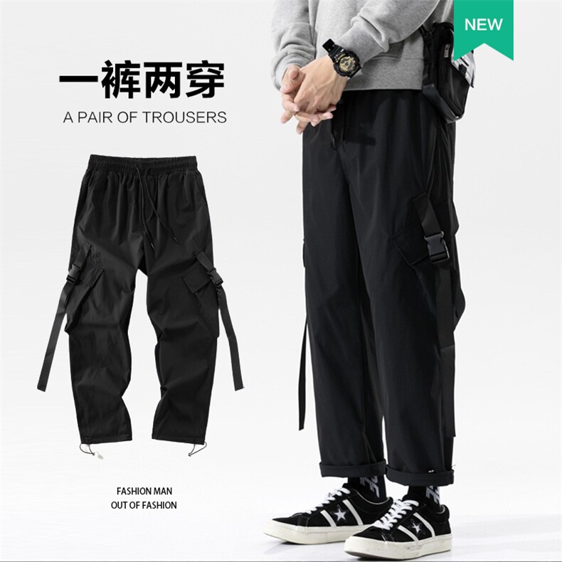 2021秋冬新款日系工装裤男潮百搭休闲九分运动裤 A438图片