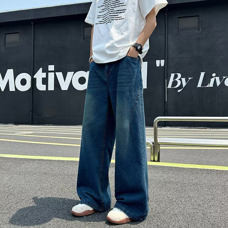 水洗复古牛仔裤男女宽松显瘦2025新款美式高街直筒阔腿裤子休闲,男装牛仔裤,星座218-8