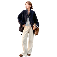 韩版复古毛呢大衣女2025冬季新款时尚高级感牛角扣收腰气质外套，女装毛呢外套，2D014