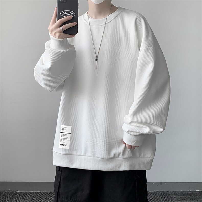 华夫格卫衣圆领卫衣男大码长袖t恤男外套HW76045-P30加绒款-P40,男装卫衣,电商A040