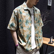 美式复古夏威夷衬衫短袖男夏宽松潮牌大码五分袖沙滩度假印花衬衣，男装衬衫，星座506A