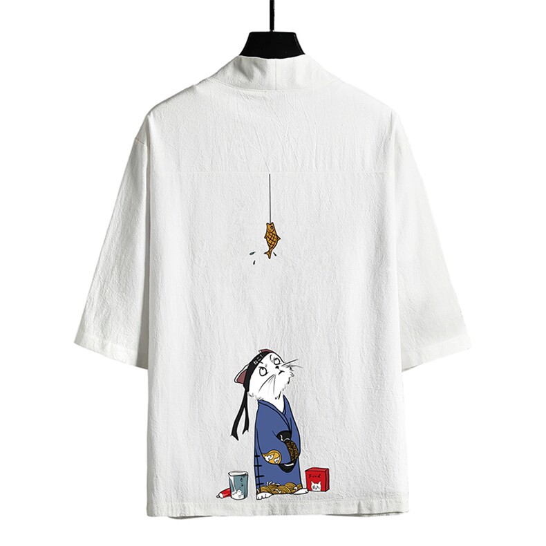 HF59014-P40风汉服男开衫外套七分袖道袍网格挂拍,男装民族服装,电商A040A