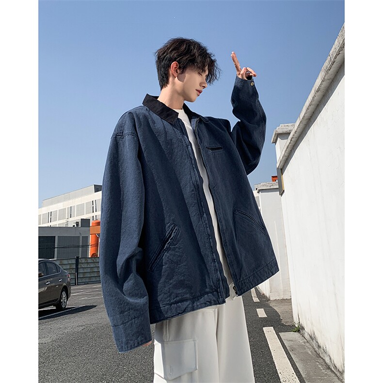 秋季新款港风日系复古纯棉帆布双层翻领夹克外套男潮 JK1287-P78图片