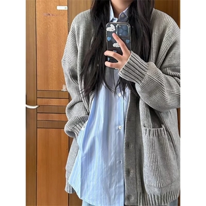 软糯慵懒风灰色毛衣外套女春秋2025新款高智感针织开衫早秋季图片