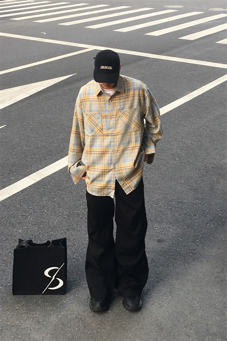 特P35二开无差价长袖百搭春秋格子衬衫-HS2180男模外景,男装衬衫,电商A003