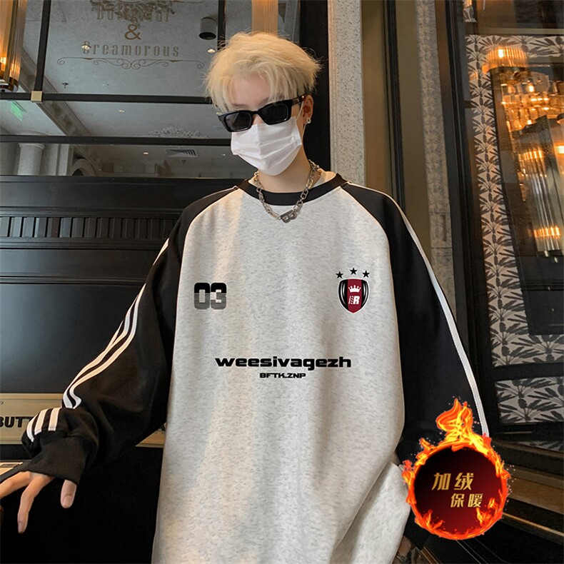 抖音得物供货提供视频秋冬重磅美式宽松织带圆领卫衣0702,男装卫衣,电商A486