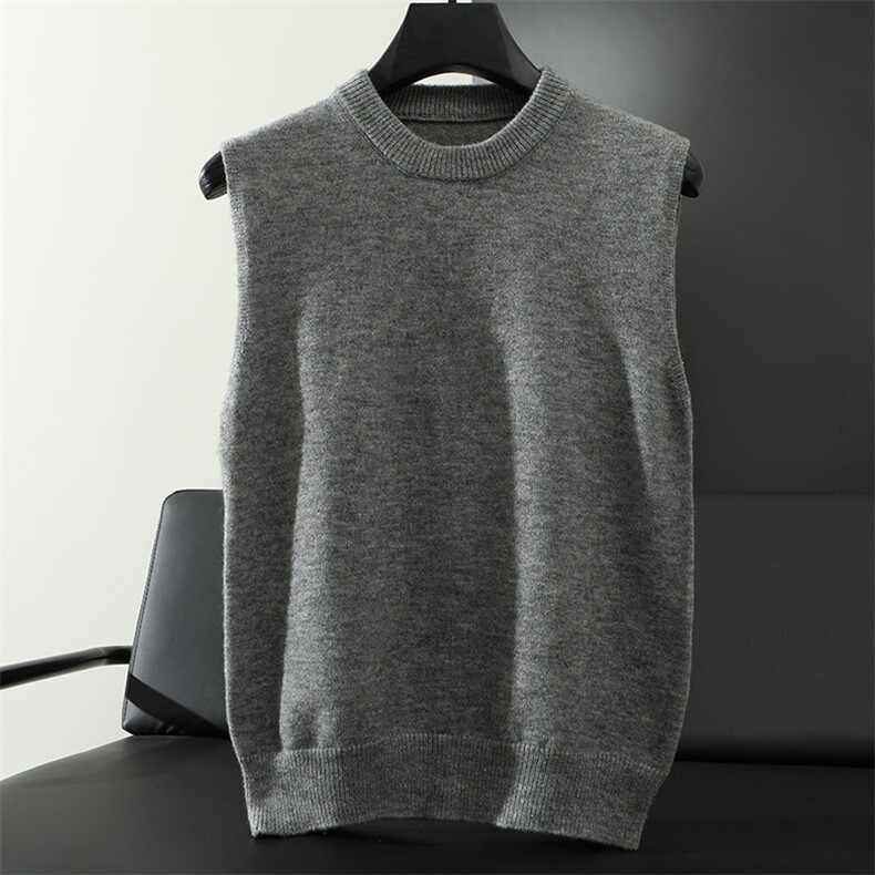 2025年秋季宽松型常规款吸湿透气休闲男士针织马甲，男装背心/马甲，江杉羊绒