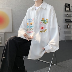 现货CS7186-P42特控78大码立体花卉刺绣华夫格长袖衬衫，男装衬衫，电商D232