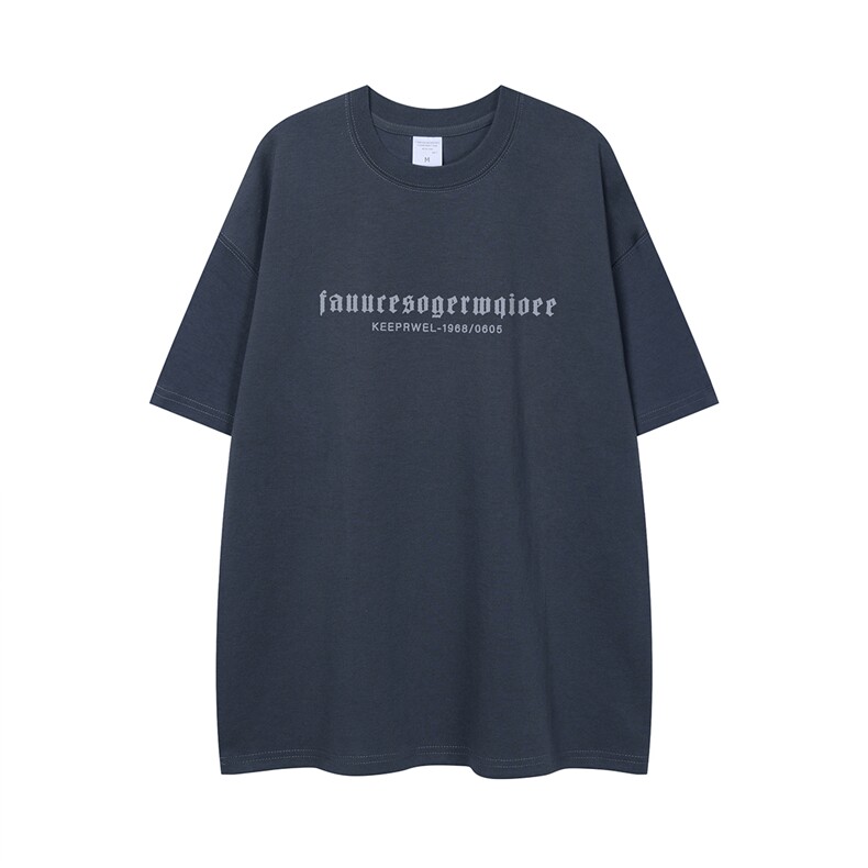23夏款新款时尚高克重男潮牌短袖情侣纯棉五分袖T恤T1114P25控38,男装T恤,电商A247-1
