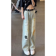 高街涂鸦小狗刺绣牛仔裤男青少年时尚百搭水洗直筒长裤NA440，男装牛仔裤，星座1116A（原606A-3）