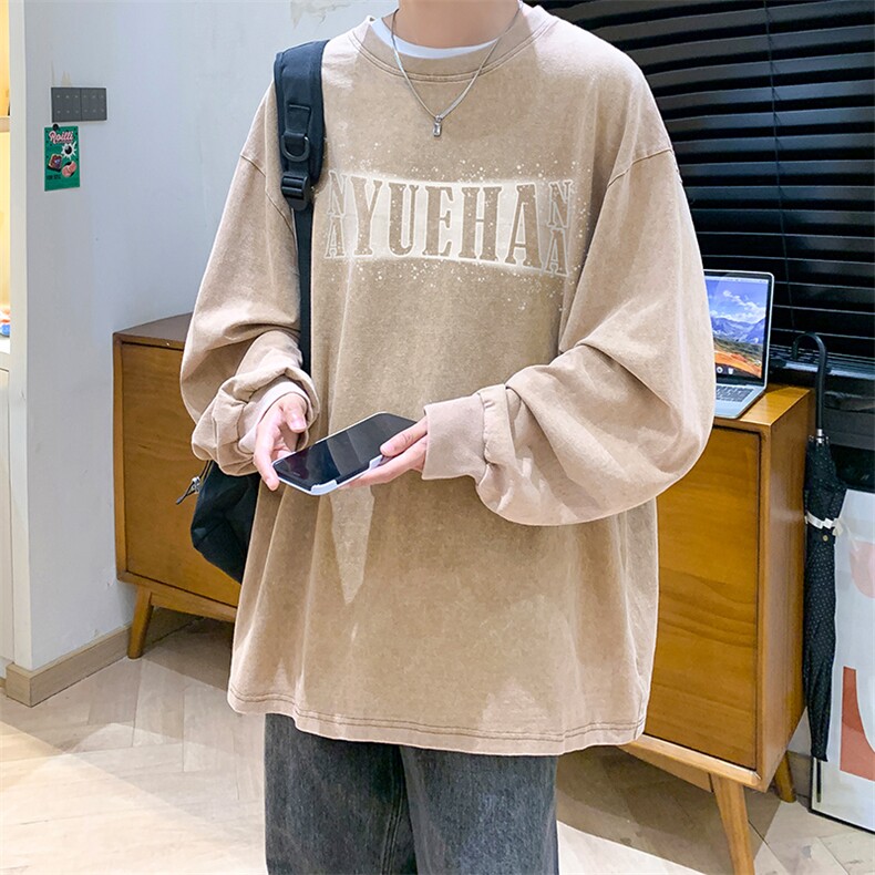 抖音供货、秋季现货水洗棉宽松版重磅长袖T恤 D223A-ST235-特P38图片