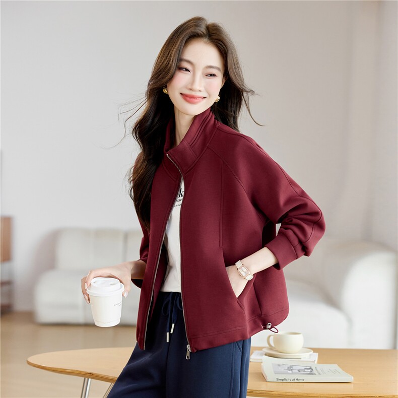 长期有货休闲百搭立领卫衣开衫短外套女2026春秋新款妈妈夹克上衣，女装卫衣/绒衫，璐依舞