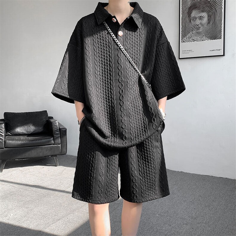 现货 TZ766-TP50 控88 套装夏季新款港风宽松短袖短裤T恤大码男装图片
