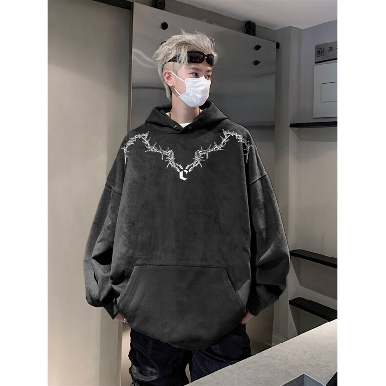 抖音品质秋季新款美式潮流印花麂皮绒连帽卫衣wljp200-特45控79,男装卫衣,星座605(原A050)