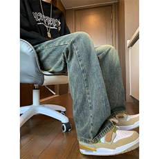 美式ins高街hiphop重工艺水洗微喇复古蓝牛仔裤货号K2320P55控78，男装牛仔裤，电商A063