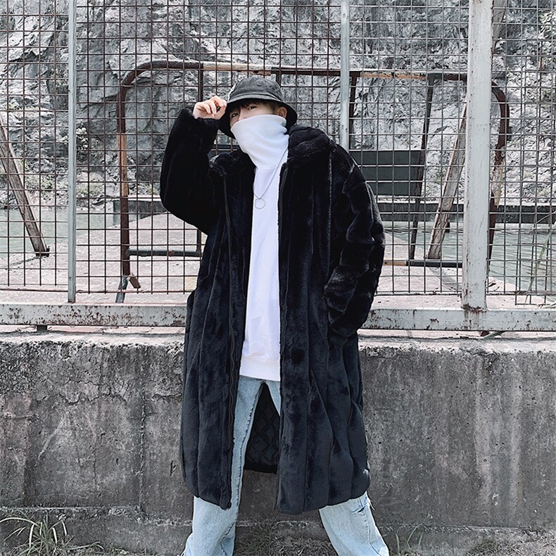 冬季男士中长款仿皮草复古加厚翻领兔绒条纹棉服外套mj373-p175,男装棉衣,电商B288