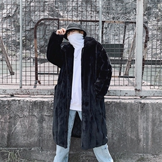 冬季男士中长款仿皮草复古加厚翻领兔绒条纹棉服外套mj373-p175，男装棉衣，电商B288