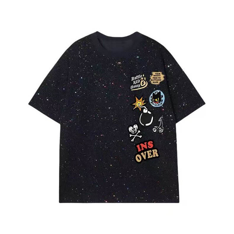 1506/Q70/P34美式满天星重磅复古纯棉短袖T恤夏季百搭短袖图片