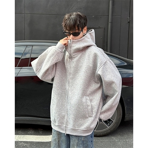 秋冬季连帽开衫卫衣潮流简约宽松休闲慵懒风卫衣外套图片