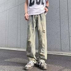 做旧破洞牛仔裤男vibe美式高街复古休闲长裤AG917-P51，男装牛仔裤，星座1109-3
