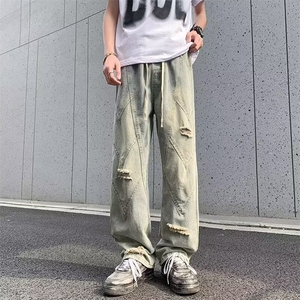 做旧破洞牛仔裤男vibe美式高街复古休闲长裤AG917-P51图片