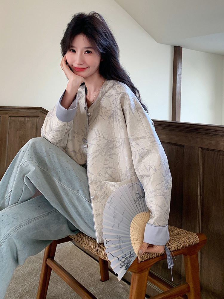 新中式国风提花外套女2025春季新款设计感小众复古宽松短款上衣潮,女装短外套,C位