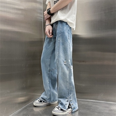 vibe风潮牌休闲裤V欧美高街直筒开叉牛仔裤男K3240-P42，男装牛仔裤，星座512-2
