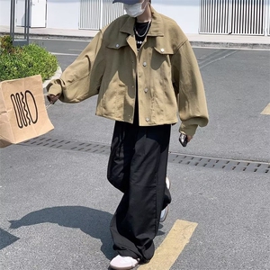 潮青春流行春秋ins夹克新款简约长袖潮流男日系标准方领原宿外穿图片