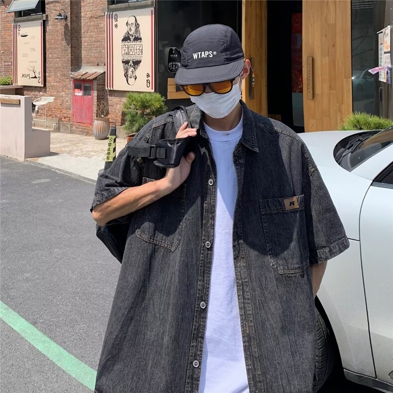 夏季新款牛仔短袖衬衫P45,男装衬衫,星座1116-2