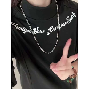 双面德绒打底衫男冬季内搭半高领加厚卫衣拼接印花长袖t恤TXE74图片