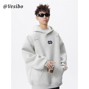 重磅数字刺绣连帽卫衣男女潮牌宽松情侣套头衫帽衫HCX2204 P43图片