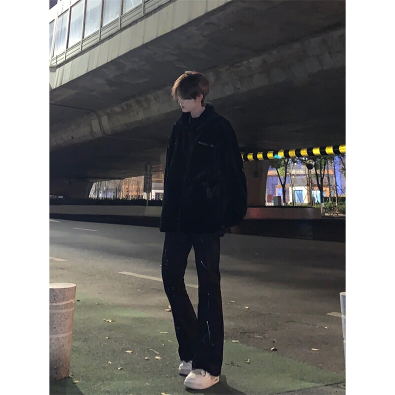 美式复古泼墨漆点牛仔裤图片