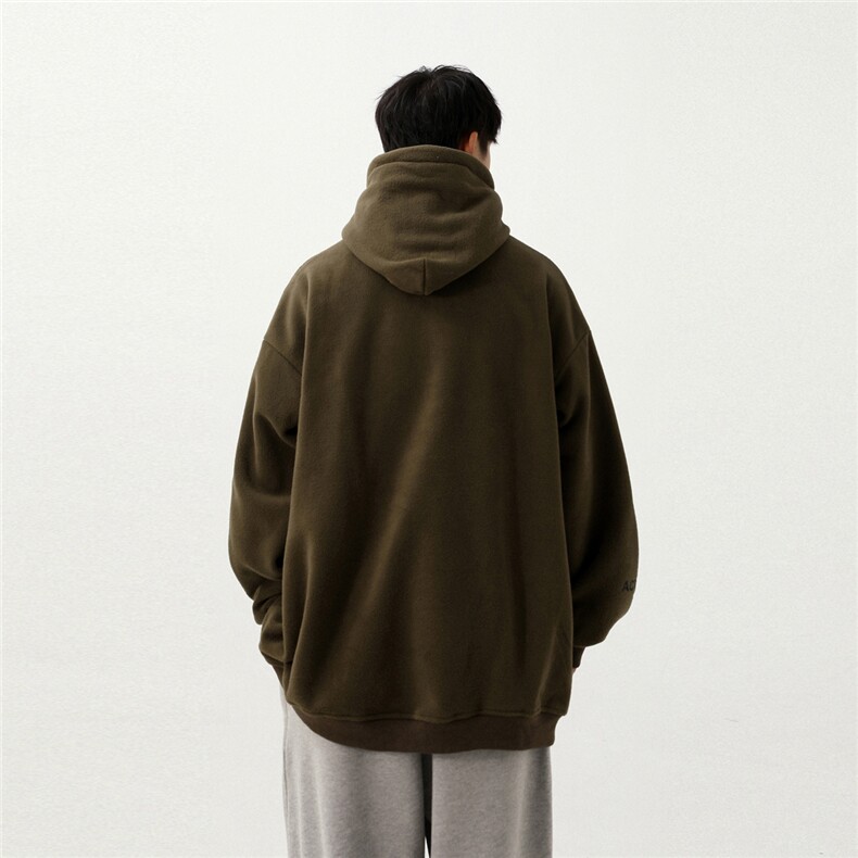 美式摇粒绒卫衣男秋冬款加绒加厚复古纽扣重磅连帽衫oversize外套,男装卫衣,电商A057