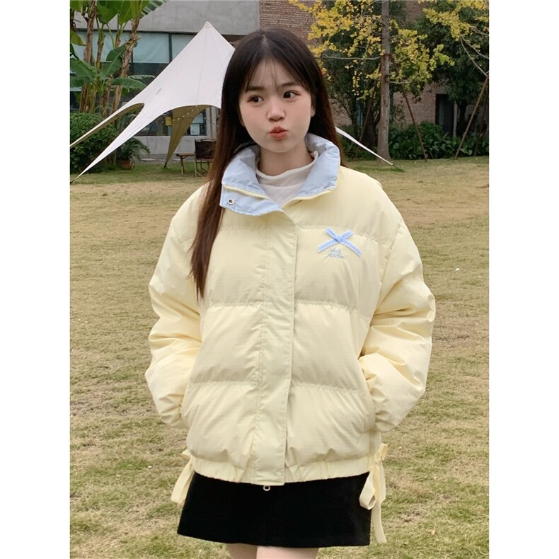 韩系多巴胺撞色羽绒棉服外套女冬季ins甜美蝴蝶结立领奶棉袄,男装棉衣,星座1210-1