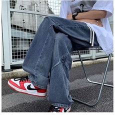 美式潮流牛仔裤男生复古做旧宽松裤港风阔腿裤子潮男G08-2/P46，男装牛仔裤，星座506