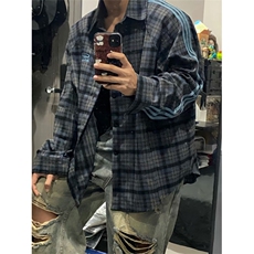 【有货】DHJ37-P50美式三条杠格子衬衫男宽松秋季长袖格纹衬衣，男装衬衫，星座603-2