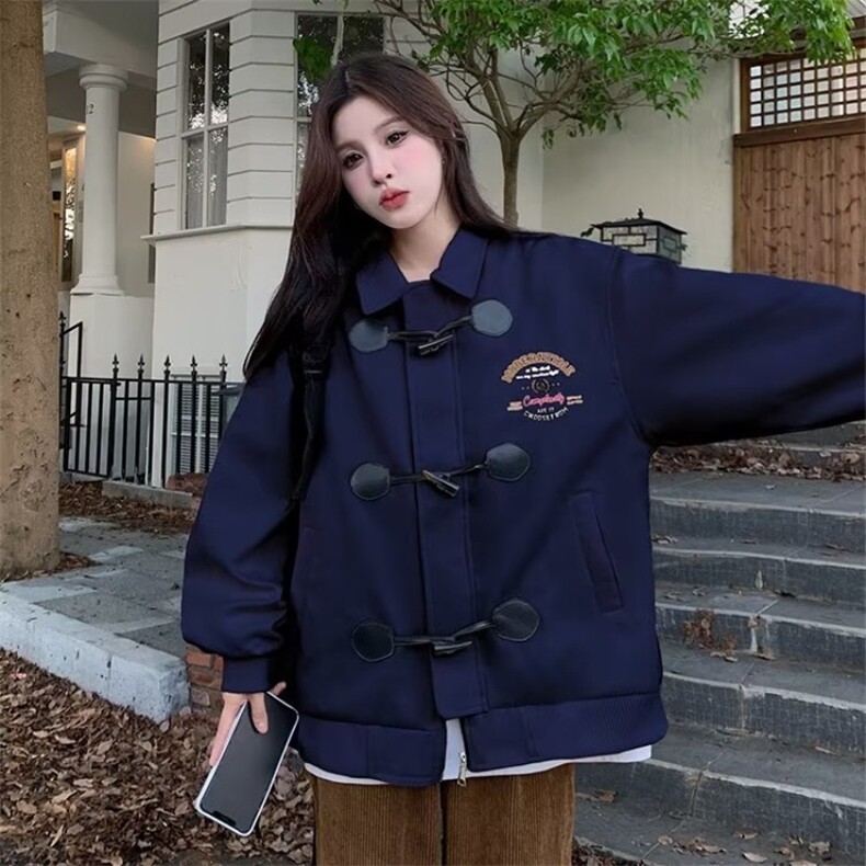 牛角扣毛呢外套女高级感上衣街头复古休闲棒球服春秋女生JKH144,女装短外套,星座516A