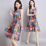优雅韩版修身显瘦连衣裙2021年夏季无袖套头甜美中长款，女装连衣裙，奕阳依阁