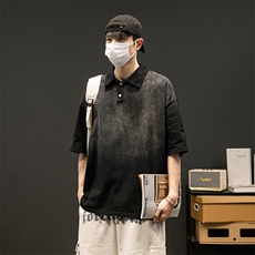 抖音品质2023夏季大码短袖polo衫男休闲水洗渐变T恤XP77066-P45，男装Polo衫，电商A042