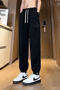 现货 夏季冰丝薄款垂感搭扣休闲裤女宽松束脚裤男 K706-P45 控68图片
