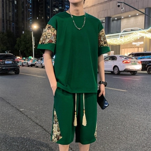 光版二开男士休闲运动套装刺绣小熊T恤短裤一套A266-TZ88580-P50图片