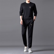 休闲套装男2023春秋季运动印花卫衣套装中青年潮流休闲裤图片