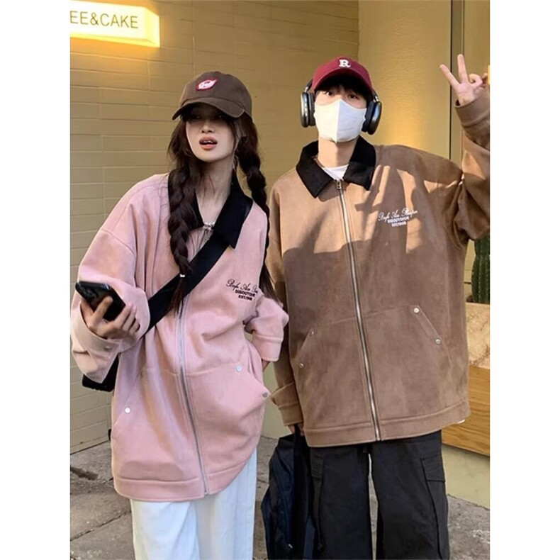 美式短款上衣刺绣麂皮绒外套男女潮牌宽松春秋底特律夹克,男装夹克,星座506A