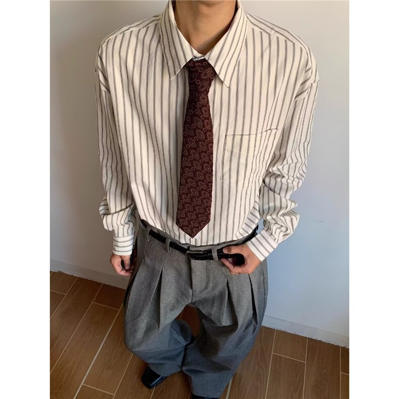 复古条纹长袖衬衣男春秋季衬衫男女休闲宽松开衫外套WLK4288-P44图片