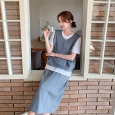 新款！！假两件上衣半身裙2C205-1008-P135-K188，女装套装/套裙，2C205