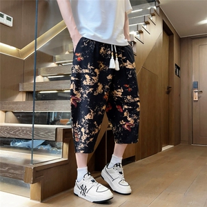 夏季冰丝印花风七分裤男士中裤水墨休闲裤潮流A266-KZ772-P50图片