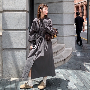 复古氛围立领压褶腰带风衣外套女2025春秋季新款显瘦气质长款外套图片