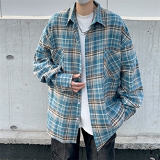 港风潮牌格子衬衫男chic早春外套宽松大码青少年百搭休闲时尚衣服，男装衬衫，星座410-7