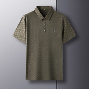 男士短袖Polo衫夏季薄款新款时尚棋盘格冰丝翻领半袖休闲体恤衫图片