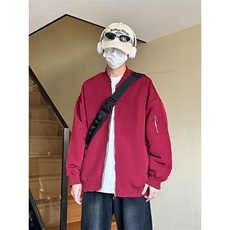 新款春季纯色男棒球风夹克宽松圆领工装休闲夹克外套JK3214-P65，男装夹克，电商A128